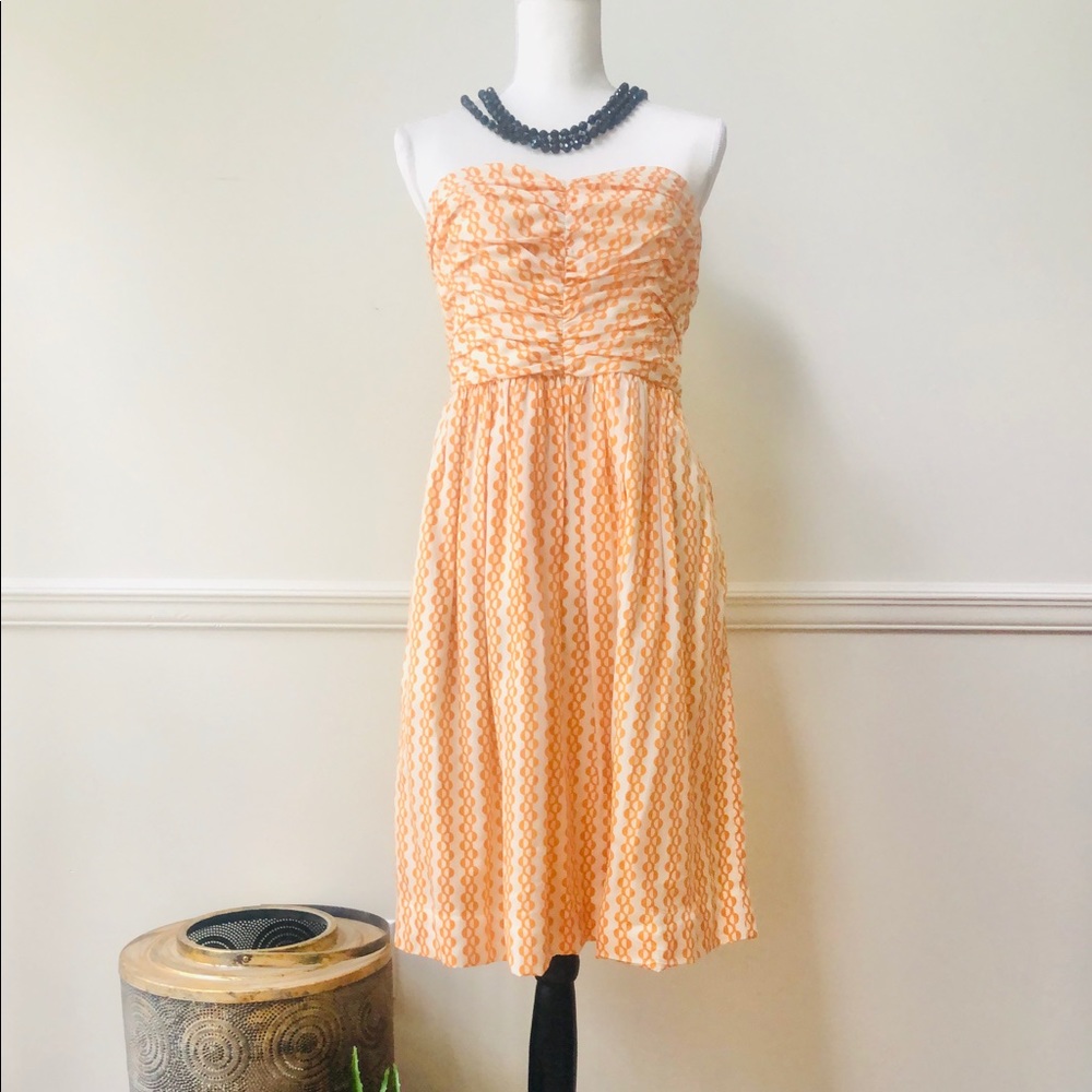 Anthropologie strapless orange print dress